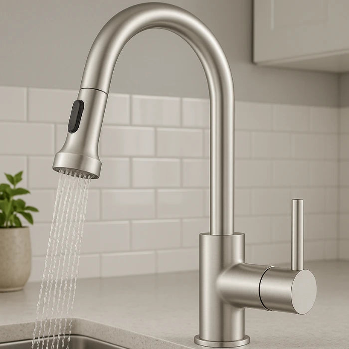 ברז מטבח נשלף ניקל מוברש דגם Niag מבית Waterfall